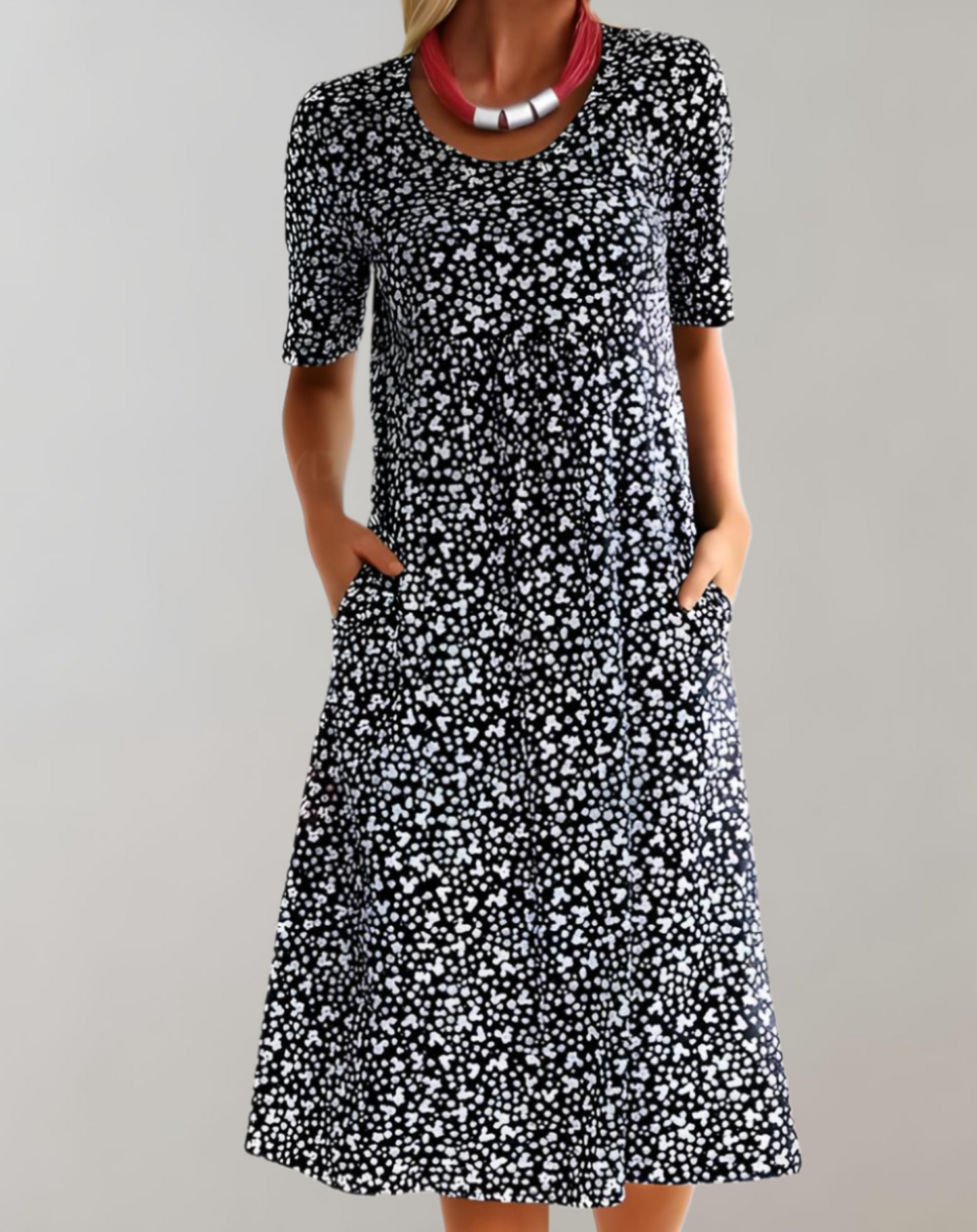 Women's Midi Dress - A-Line Fit - Round Neck - Short Sleeve - Lightweight Casual Wear