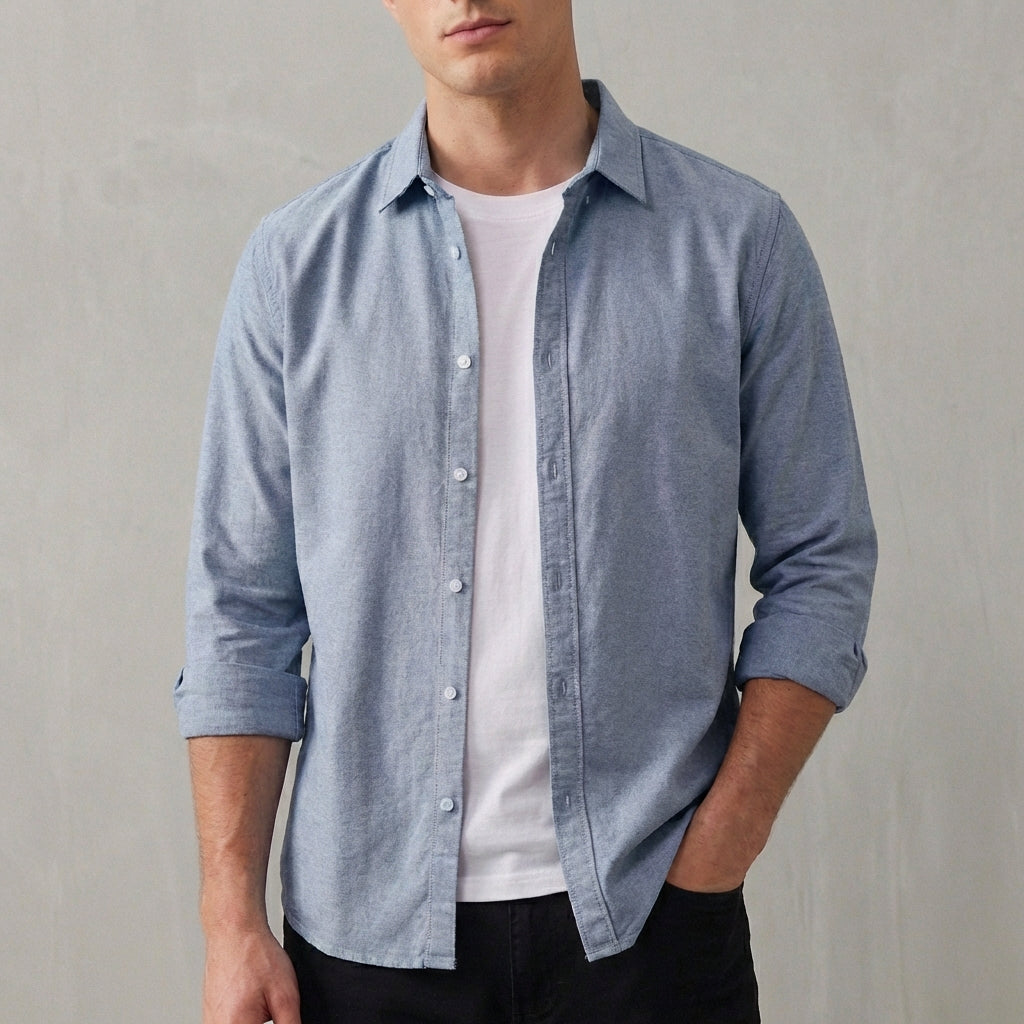 Oliver Regular Fit Button-Up Shirt | Collared Long Sleeve Button Front Shirt