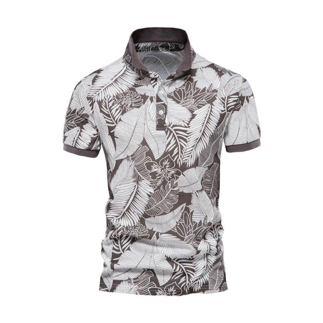 Men’s Polo Shirt – Slim Fit – Breathable Blend – Tropical Print – Short Sleeve
