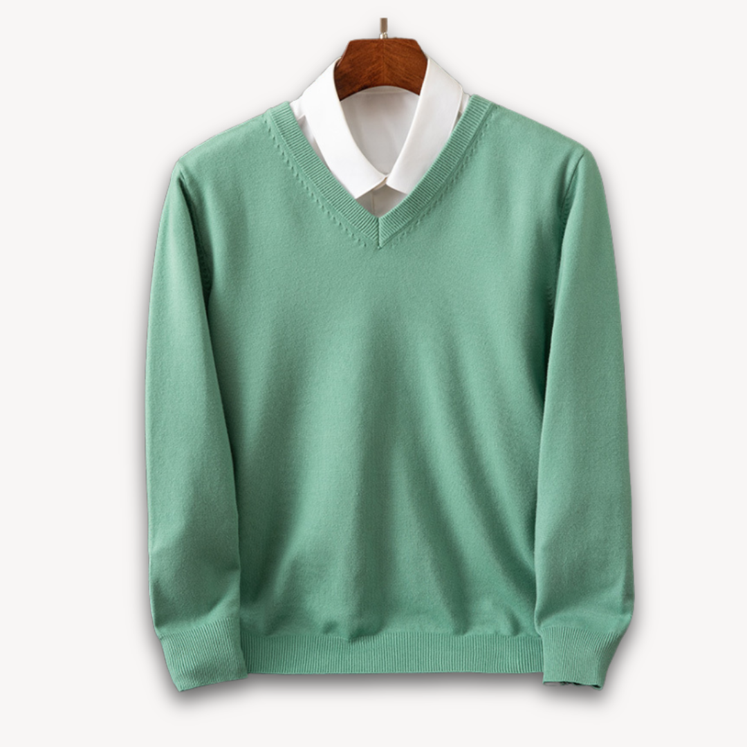 Men’s V-Neck Sweater – Slim Fit – Luxury Fabric – Soft Knit Ribbed Detailing