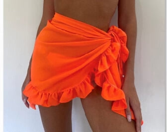 Women’s Beach Cover-Up Skirt – Mini Length – Tie Waist – Ruffled Hem – Breathable Fabric