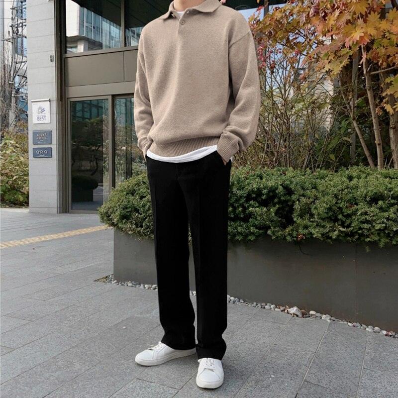 Men’s Polo Sweater – Wool Knit – Relaxed Fit – Button Collar – Ribbed Cuffs & Hem