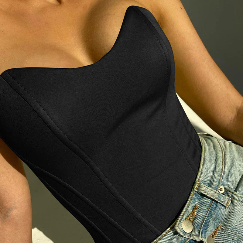 Women’s Corset Crop Top – Strapless – Sweetheart Neckline – Structured Luxury Fabric