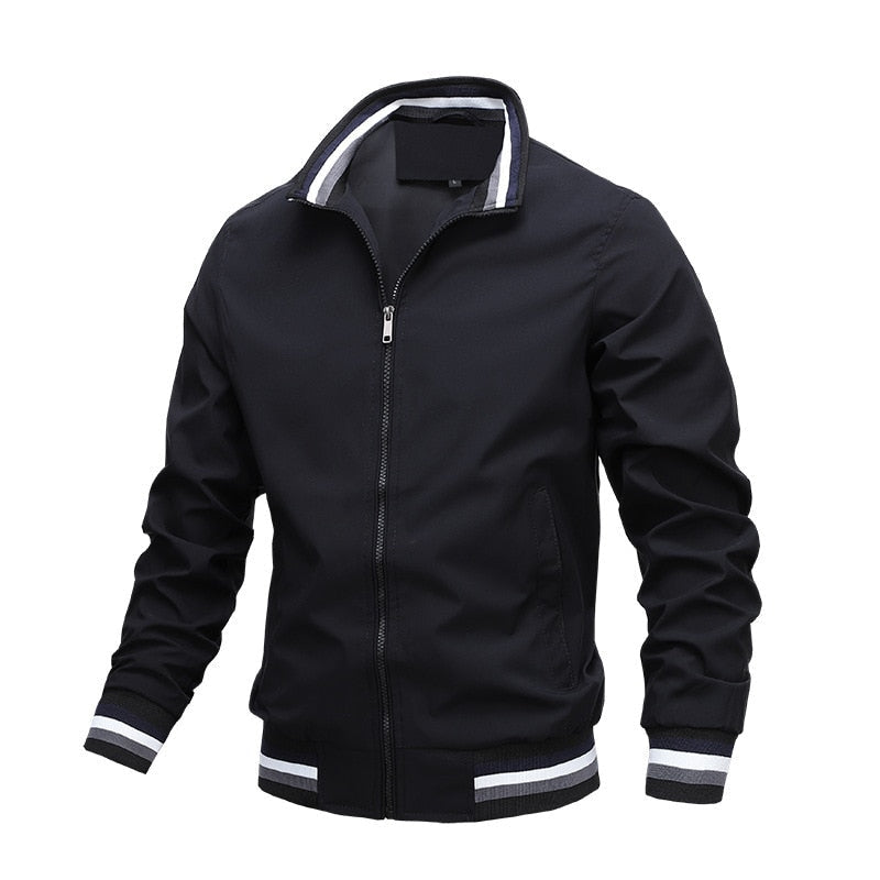 Men’s Jacket – Regular Fit – Lightweight Smooth Texture – Ribbed Trim – Zip Closure