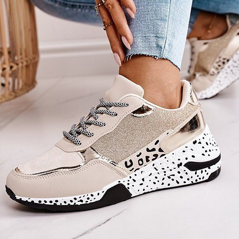 Women’s Low-Top Sneakers – Leopard Print – Reflective Accents – Casual Everyday Style