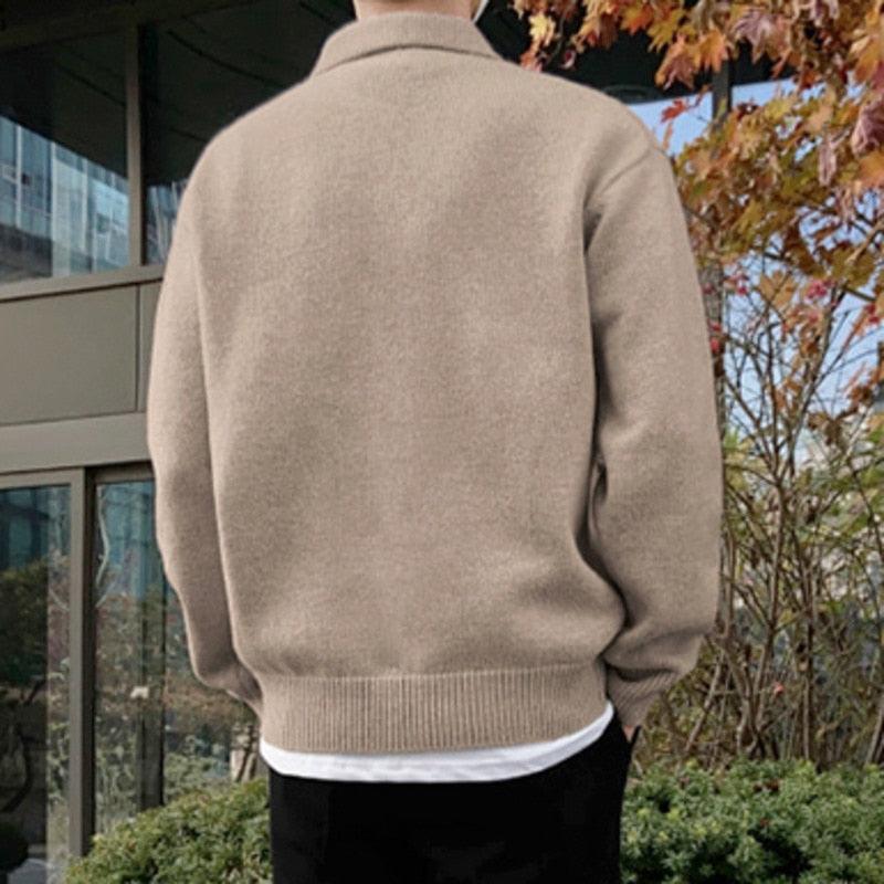 Men’s Polo Sweater – Wool Knit – Relaxed Fit – Button Collar – Ribbed Cuffs & Hem