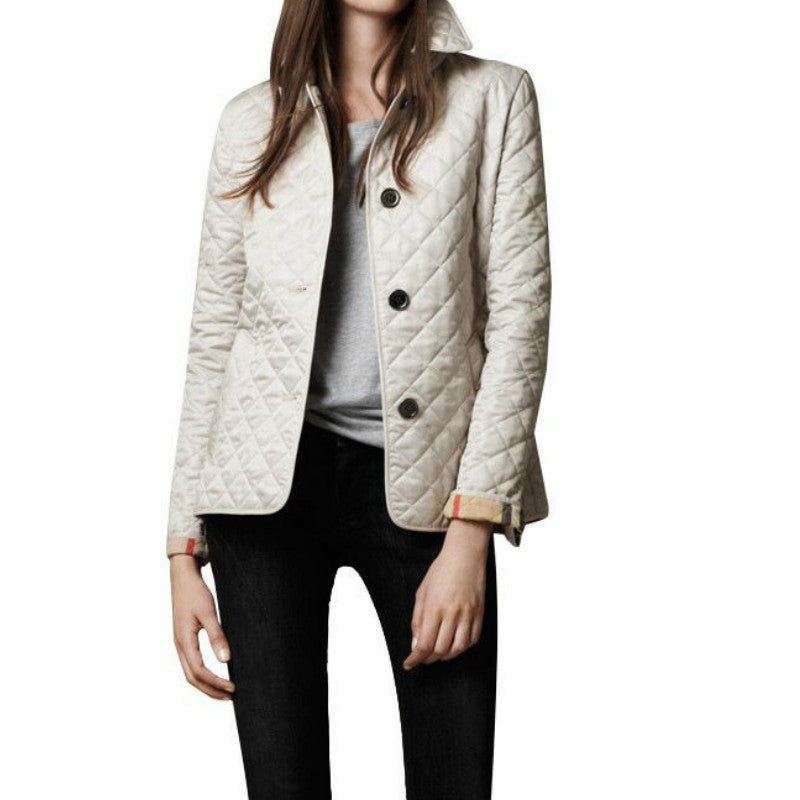 Women’s Quilted Coat – Lightweight – Tailored Fit – Button Front – Hip Length