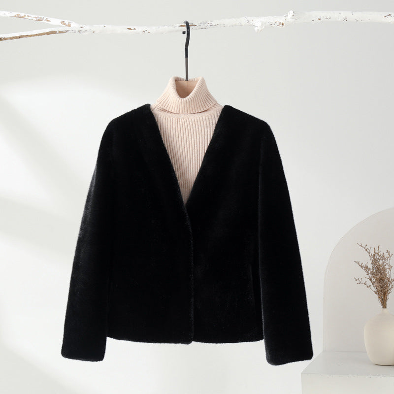 Sofia Plush Relaxed Fit Coat | V-Neck Open Front Coat