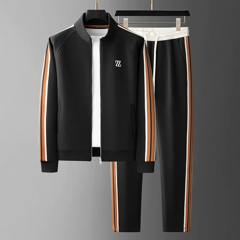 Men’s Tracksuit Set – Standard Fit – Zip Jacket – Tapered Pants – Side Stripe Design