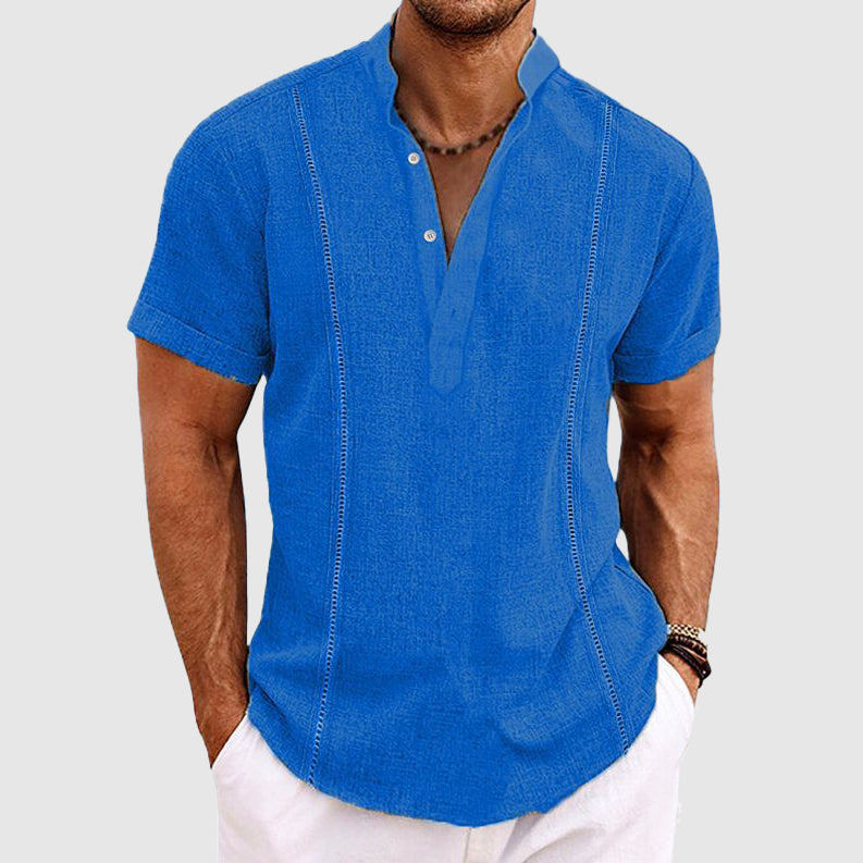 Men’s Casual Blouse – Relaxed Fit – Short Sleeve – Button Placket – Breathable Blend