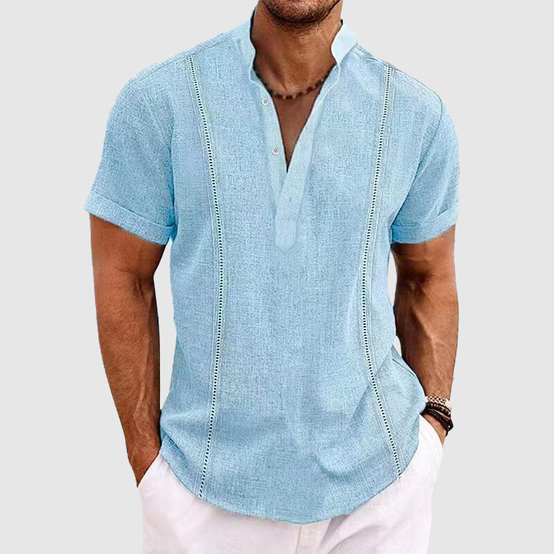 Men’s Casual Blouse – Relaxed Fit – Short Sleeve – Button Placket – Breathable Blend