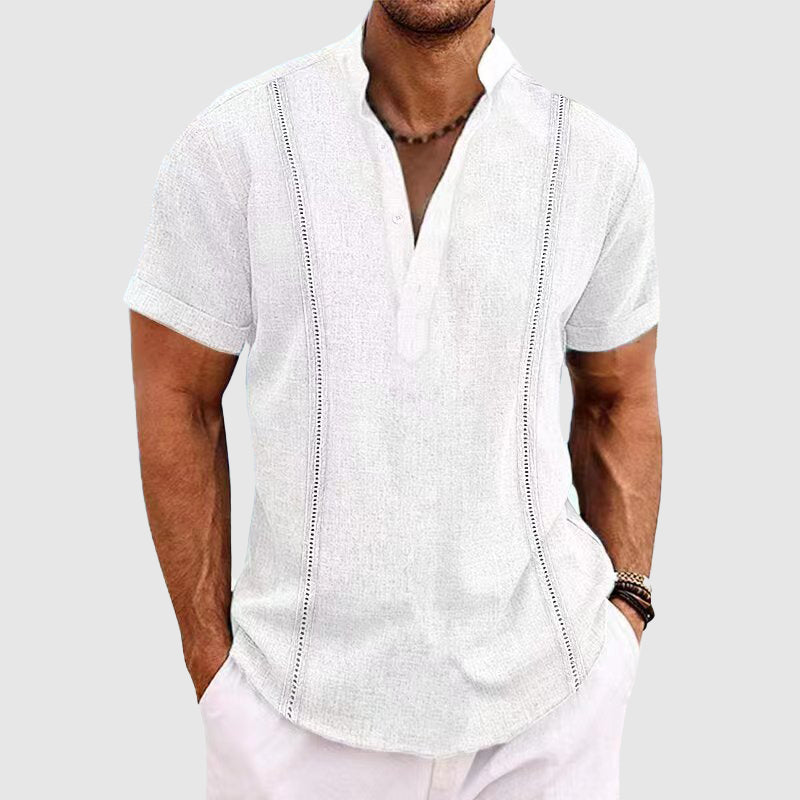 Men’s Casual Blouse – Relaxed Fit – Short Sleeve – Button Placket – Breathable Blend
