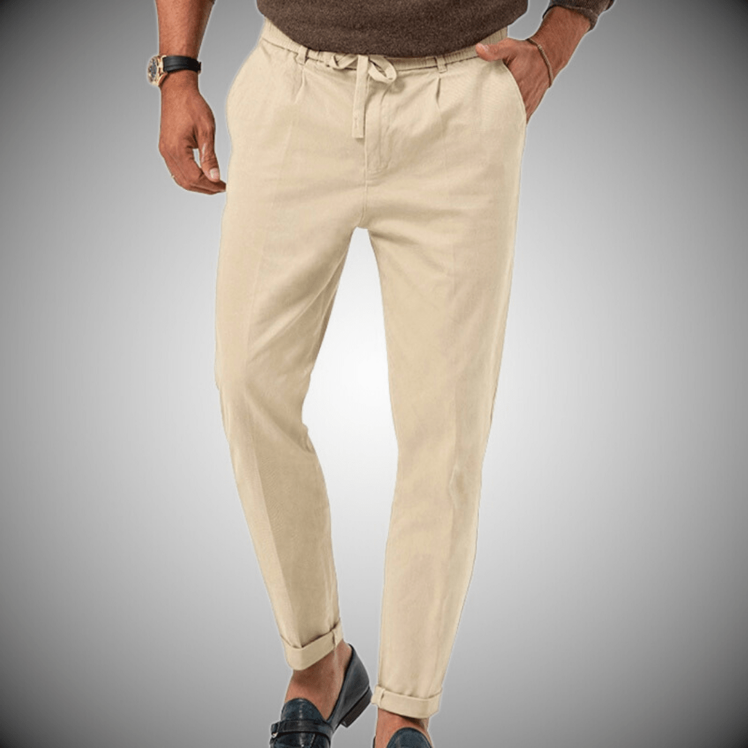 Men’s Relaxed Fit Pants – Natural Fibers – Tapered Leg – Drawstring Waist – Full Length