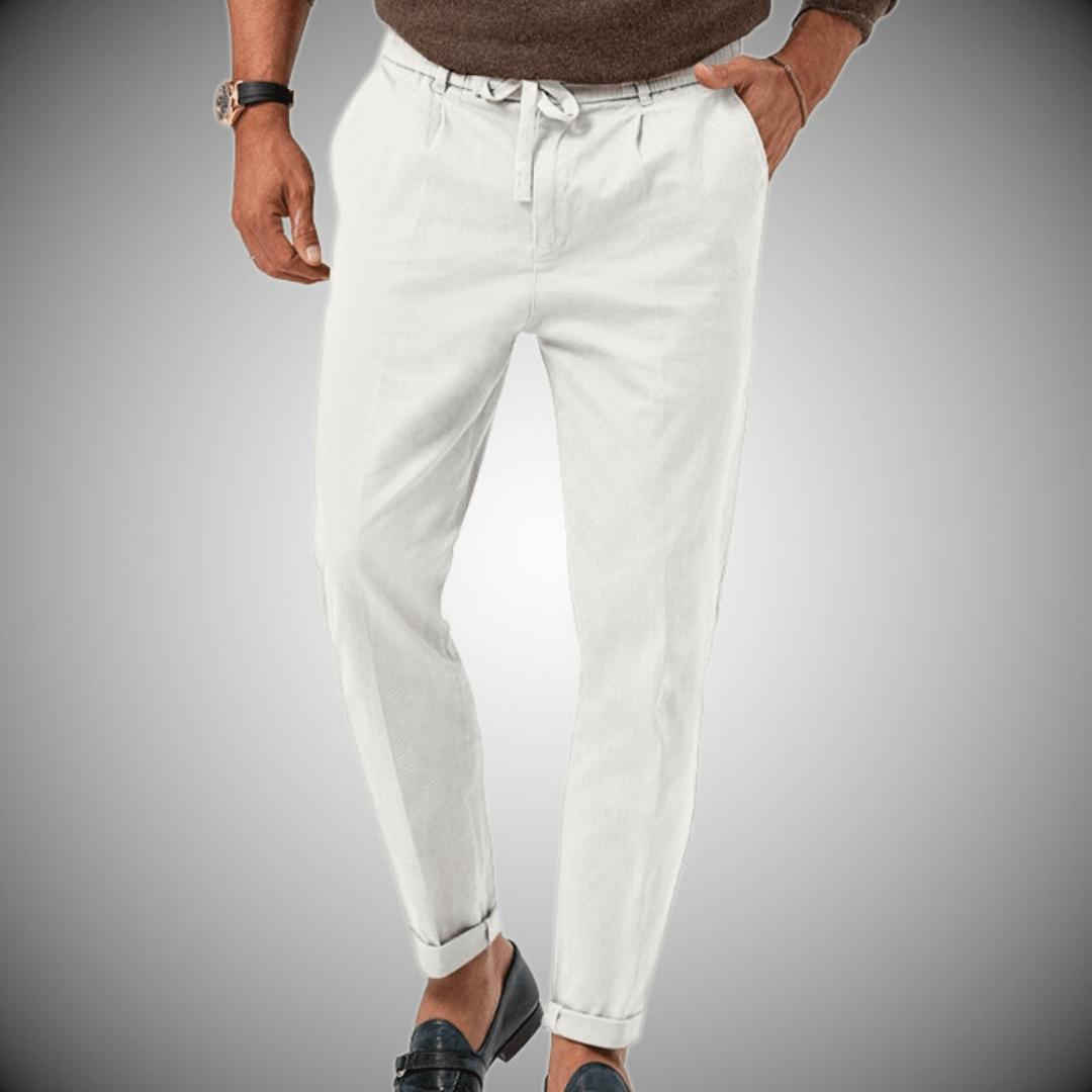 Men’s Relaxed Fit Pants – Natural Fibers – Tapered Leg – Drawstring Waist – Full Length
