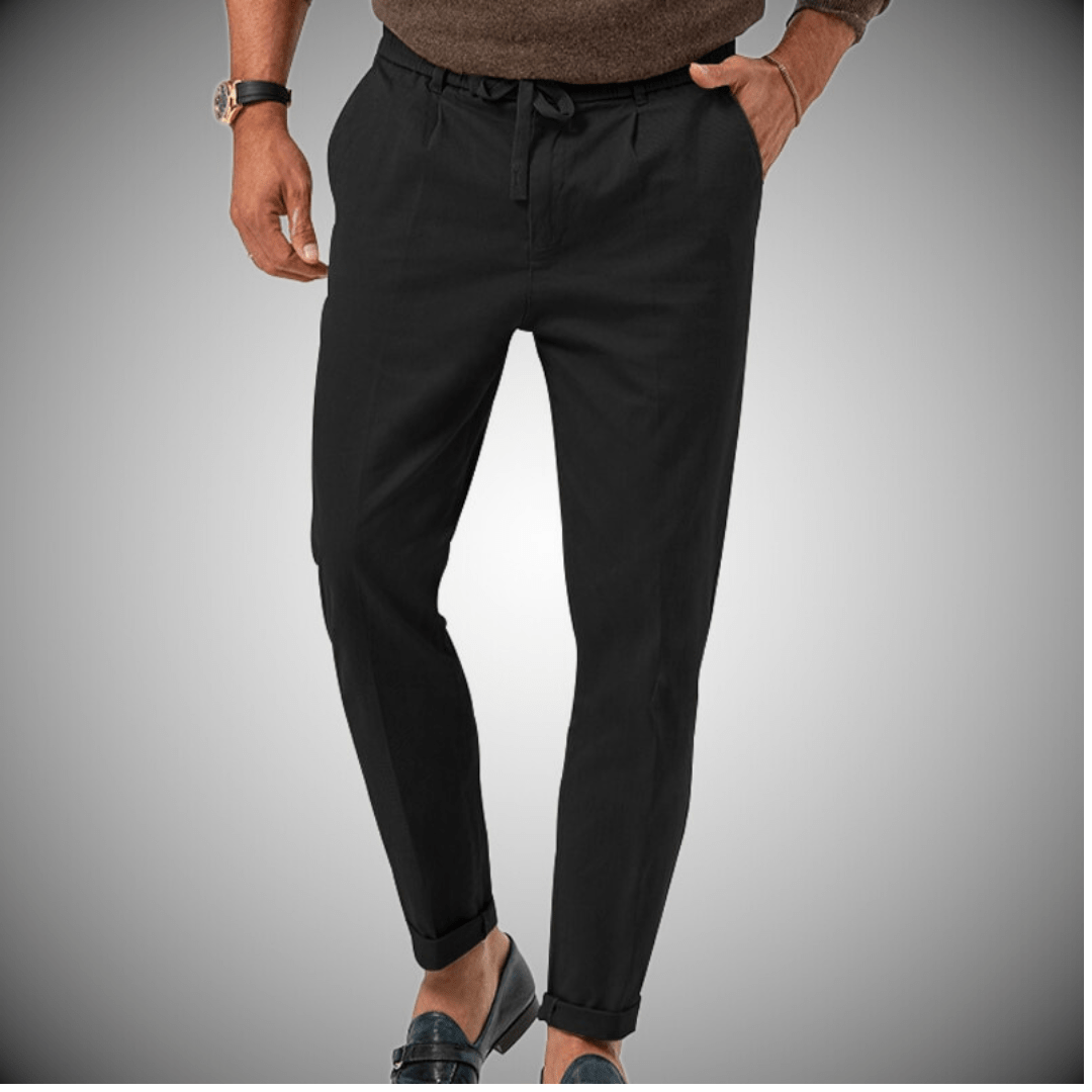 Men’s Relaxed Fit Pants – Natural Fibers – Tapered Leg – Drawstring Waist – Full Length