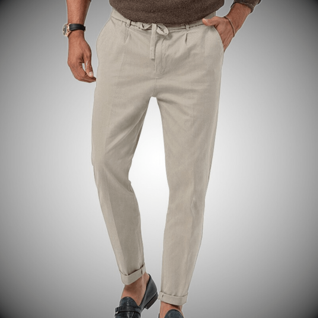 Men’s Relaxed Fit Pants – Natural Fibers – Tapered Leg – Drawstring Waist – Full Length