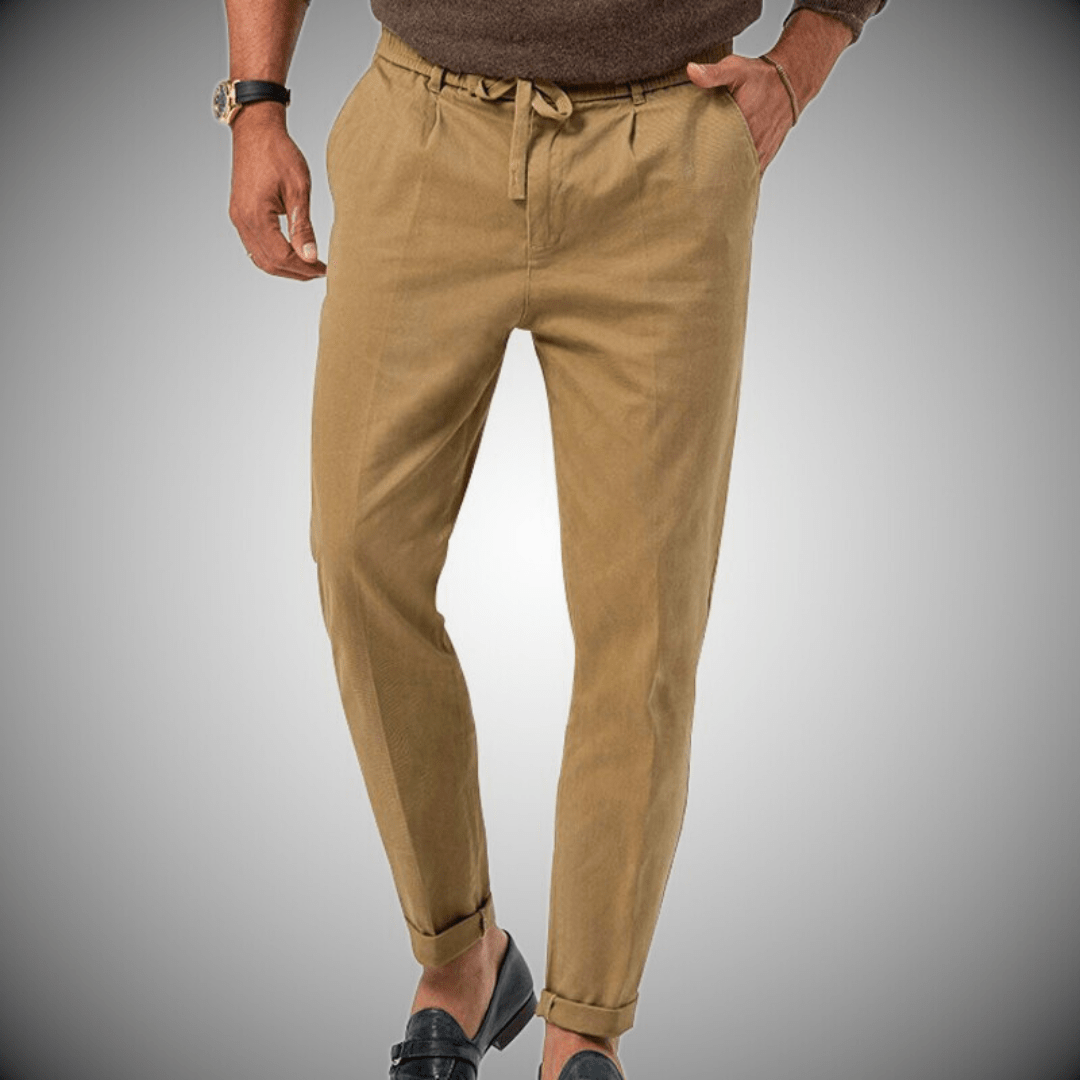 Men’s Relaxed Fit Pants – Natural Fibers – Tapered Leg – Drawstring Waist – Full Length