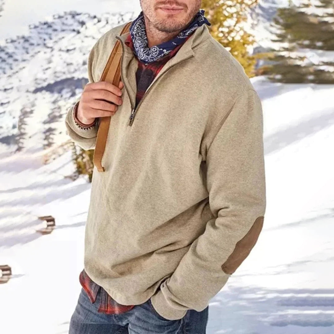 Men’s Sweater – Relaxed Fit – Soft Knit – Half Zip – Elbow Patch – Ribbed Hem