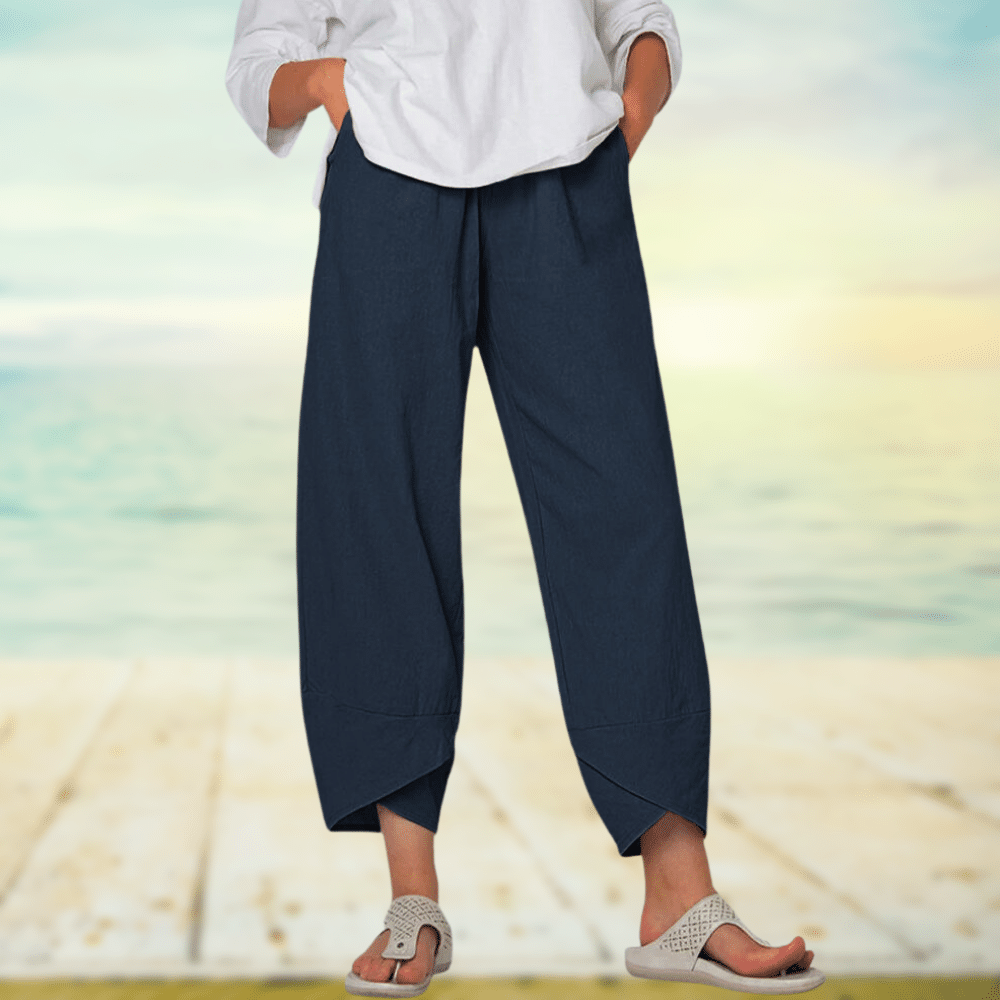 Women’s Wide Leg Pants – Relaxed Fit – Cotton Blend – Full Length