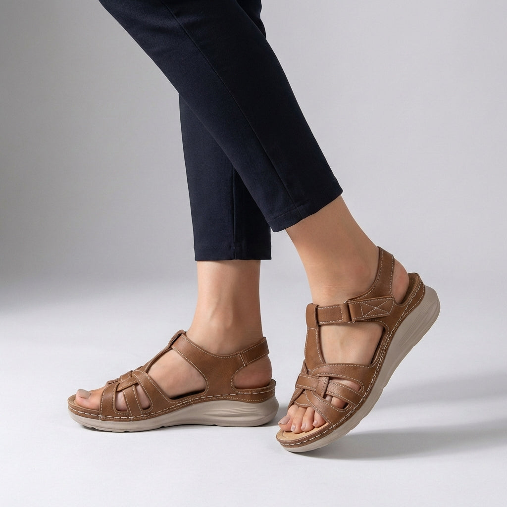 Isla Orthopedic Open Toe Wedge Sandals | Cross-Strap Stitching Sandals