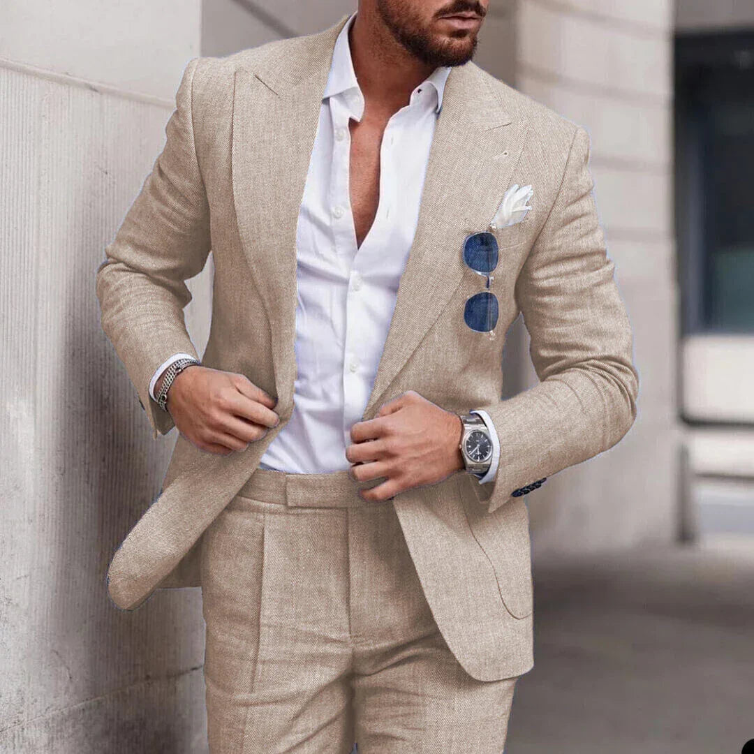 Men’s Suit – Linen Two-Piece Set – Tailored Fit – Single Breasted – Formal Wear