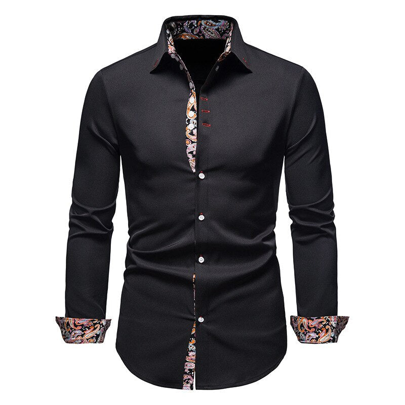 Men’s Shirt – Slim Fit – Button Down – Contrast Paisley Collar and Cuffs – Breathable Fabric