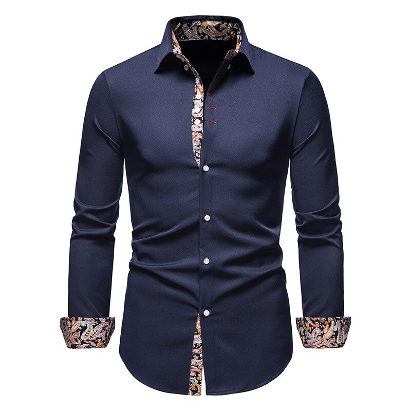 Men’s Shirt – Slim Fit – Button Down – Contrast Paisley Collar and Cuffs – Breathable Fabric