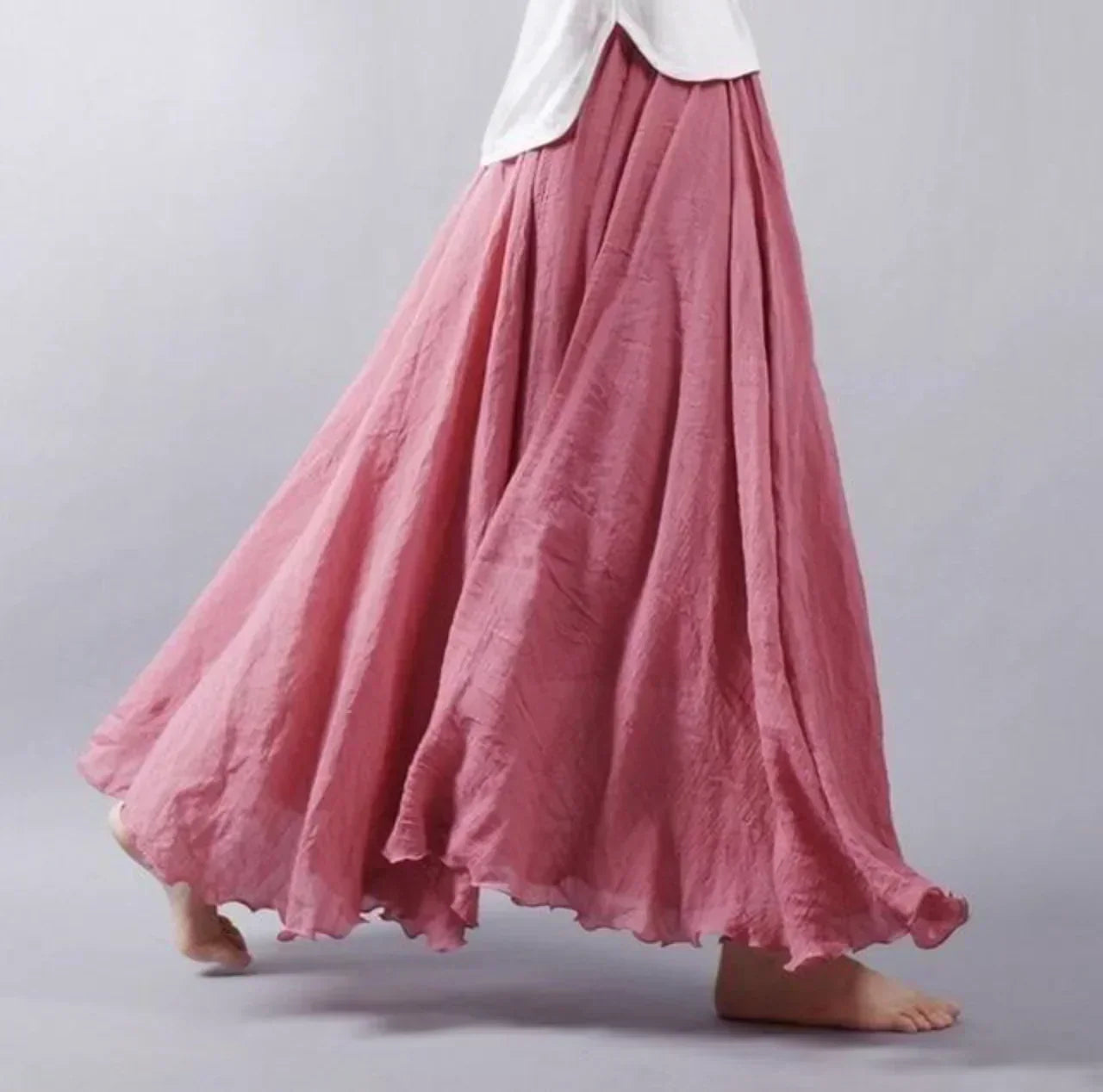 Women’s Maxi Skirt – Flowing Fit – Crinkled Texture – Breathable Blend – Boho Style