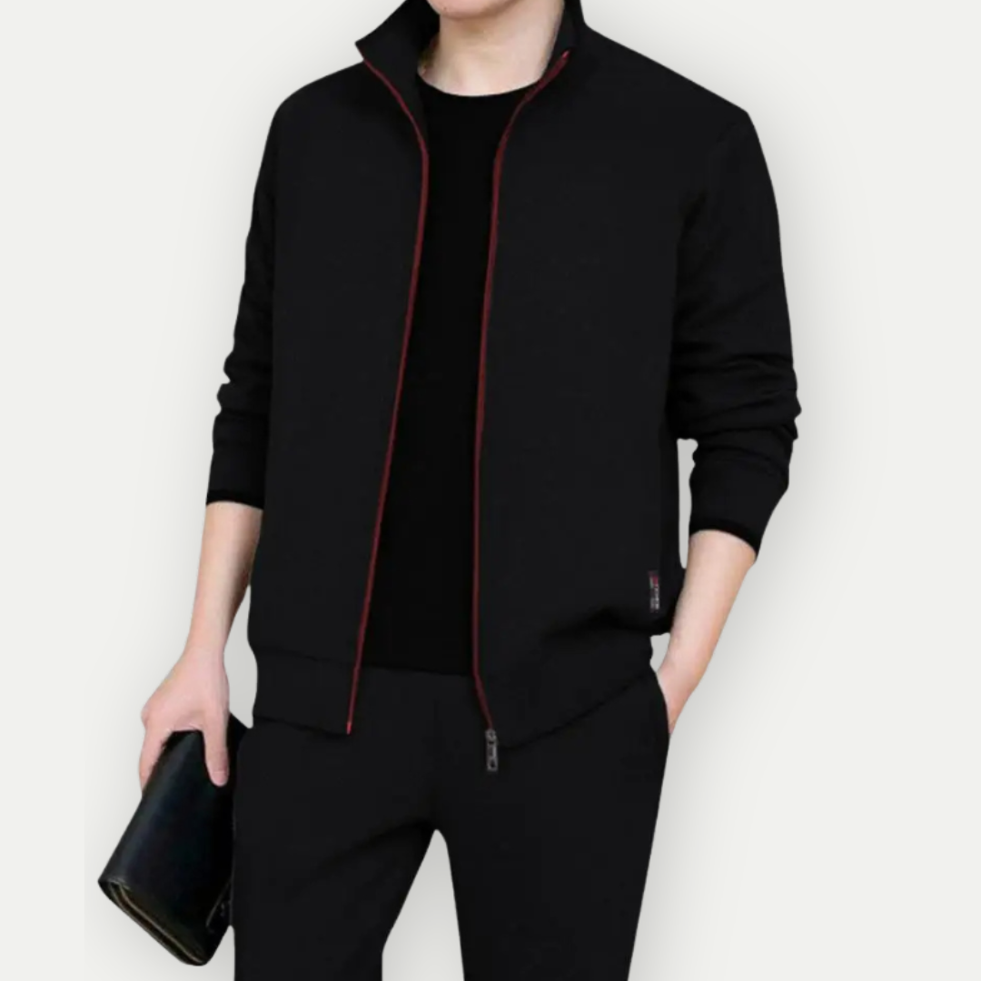 Men’s Zip-Up Jacket – Slim Fit – High Collar – Ribbed Hems
