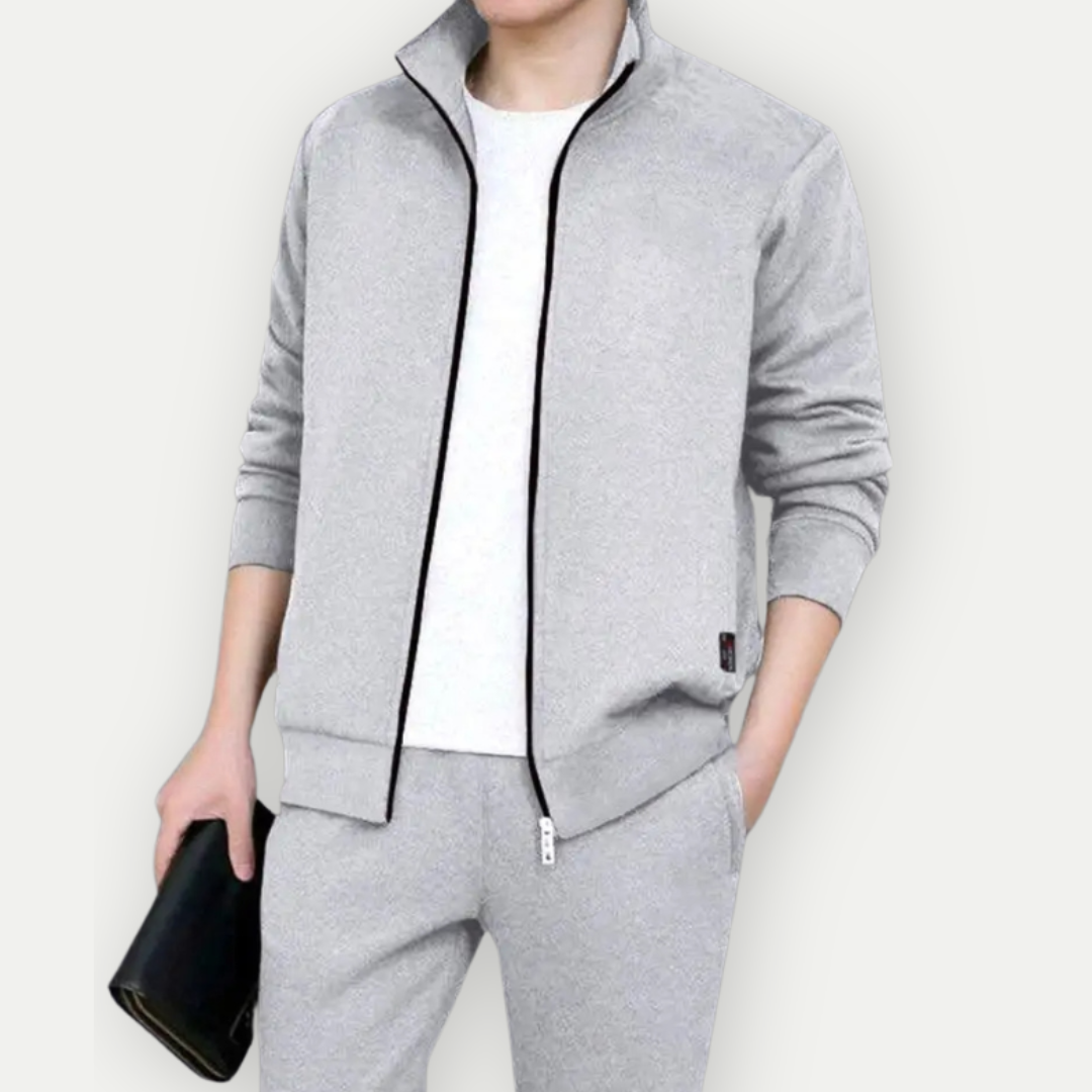Men’s Zip-Up Jacket – Slim Fit – High Collar – Ribbed Hems
