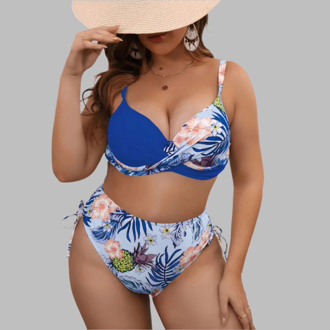 Women’s Bikini Set – Twist Front Top – High Waist – Adjustable Straps – Side Tie Bottom