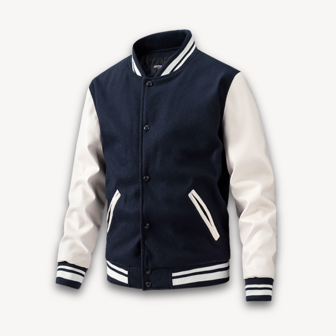 Men’s Varsity Jacket – Classic Fit – Soft Textured Body – Long Sleeves – Snap Front
