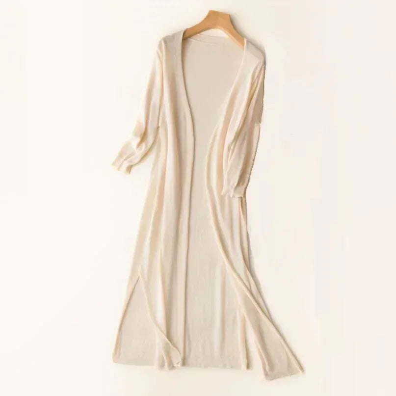 Women’s Long Cardigan – Lightweight Knit – Open Front – 3/4 Sleeve – Relaxed Fit