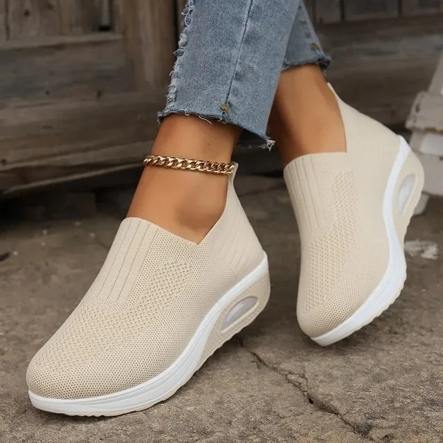 Women’s Slip-On Sneakers – Breathable Mesh – Low-Cut – Cushioned Sole