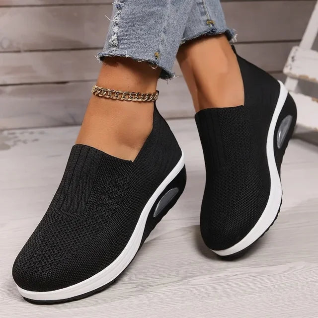 Women’s Slip-On Sneakers – Breathable Mesh – Low-Cut – Cushioned Sole