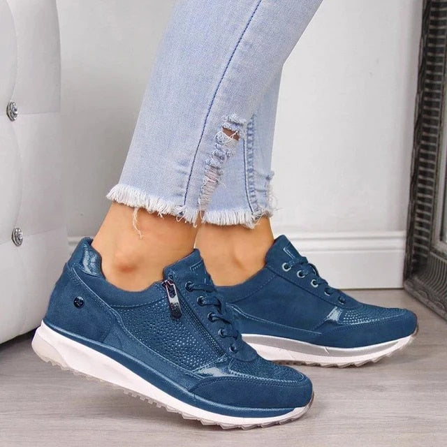 Women’s Sneakers – Breathable Mesh – Side Zipper – Orthotic Support – Casual Fit