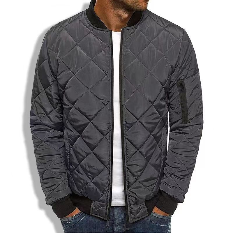 Men’s Quilted Jacket – Regular Fit – Diamond Stitch – Ribbed Cuffs – Zip Sleeve Pocket