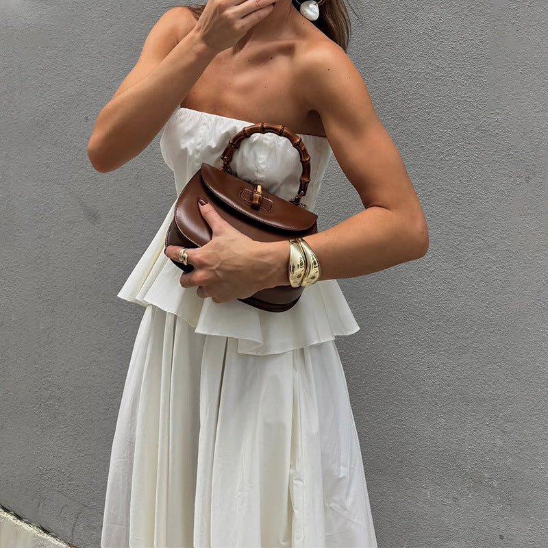 Women’s Strapless Maxi Dress – Fitted Bodice – Peplum Waist – A-Line Silhouette