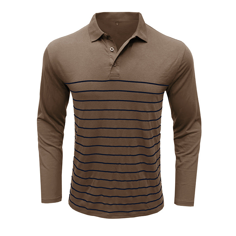 Men’s Polo Shirt – Slim Fit – Cotton Knit – Stripe Chest Detail – Long Sleeve