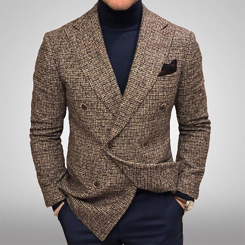 Men’s Blazer – Tweed Fabric – Tailored Fit – Double Breasted – Peak Lapel Formal Wear