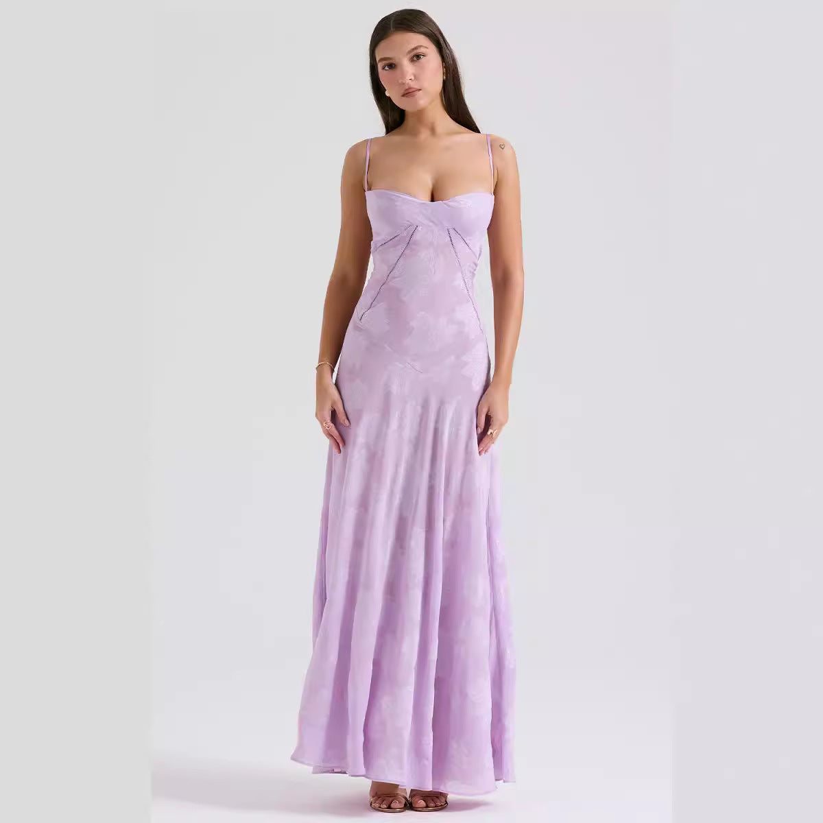 Women’s Evening Gown – Chiffon – Slim Fit – Spaghetti Strap – Embroidered Formal Dress