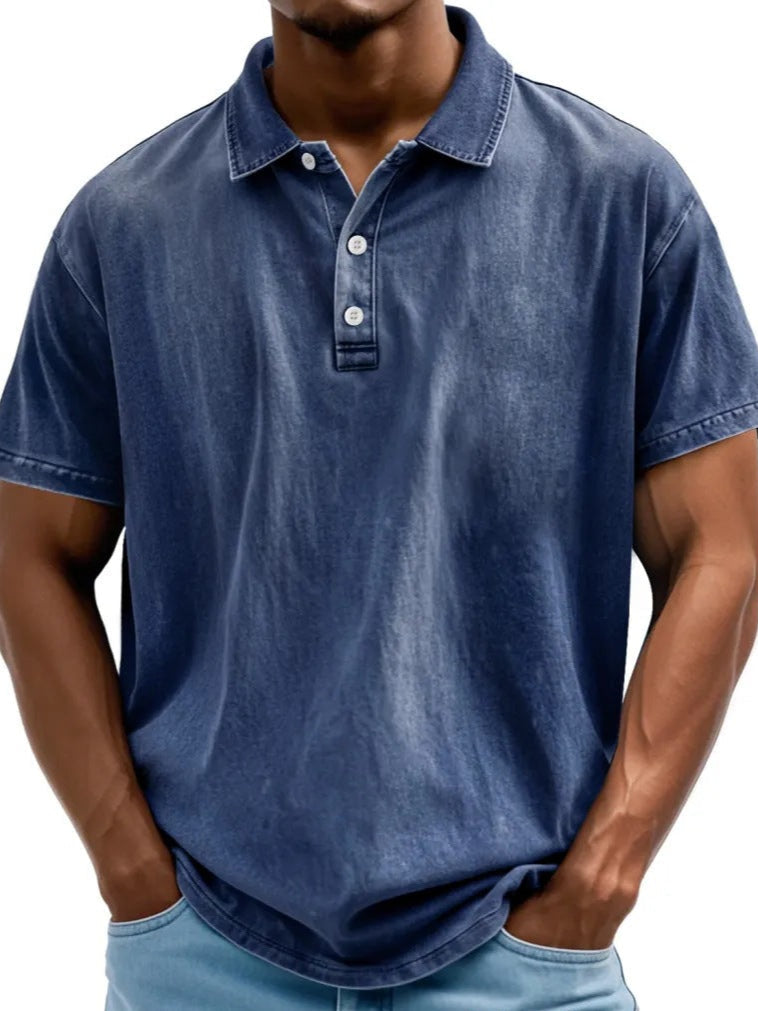 Men’s Polo Shirt – Relaxed Fit – Washed Look – Short Sleeve – Natural Fibers
