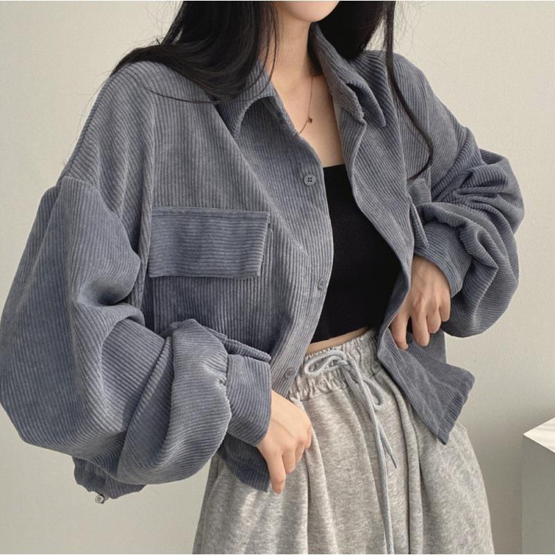 Women’s Shirt Jacket – Oversized Fit – Corduroy Texture – Button Down – Casual Layer