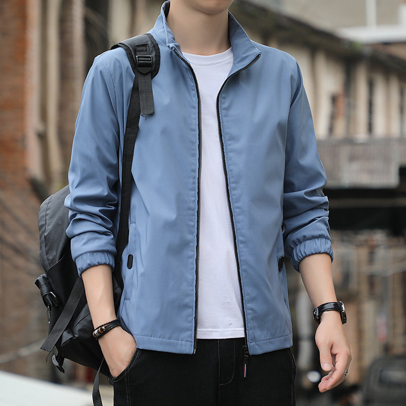 Men’s Casual Jacket – Slim Fit – Stand Collar – Zip Front – Lightweight Wind Resistant