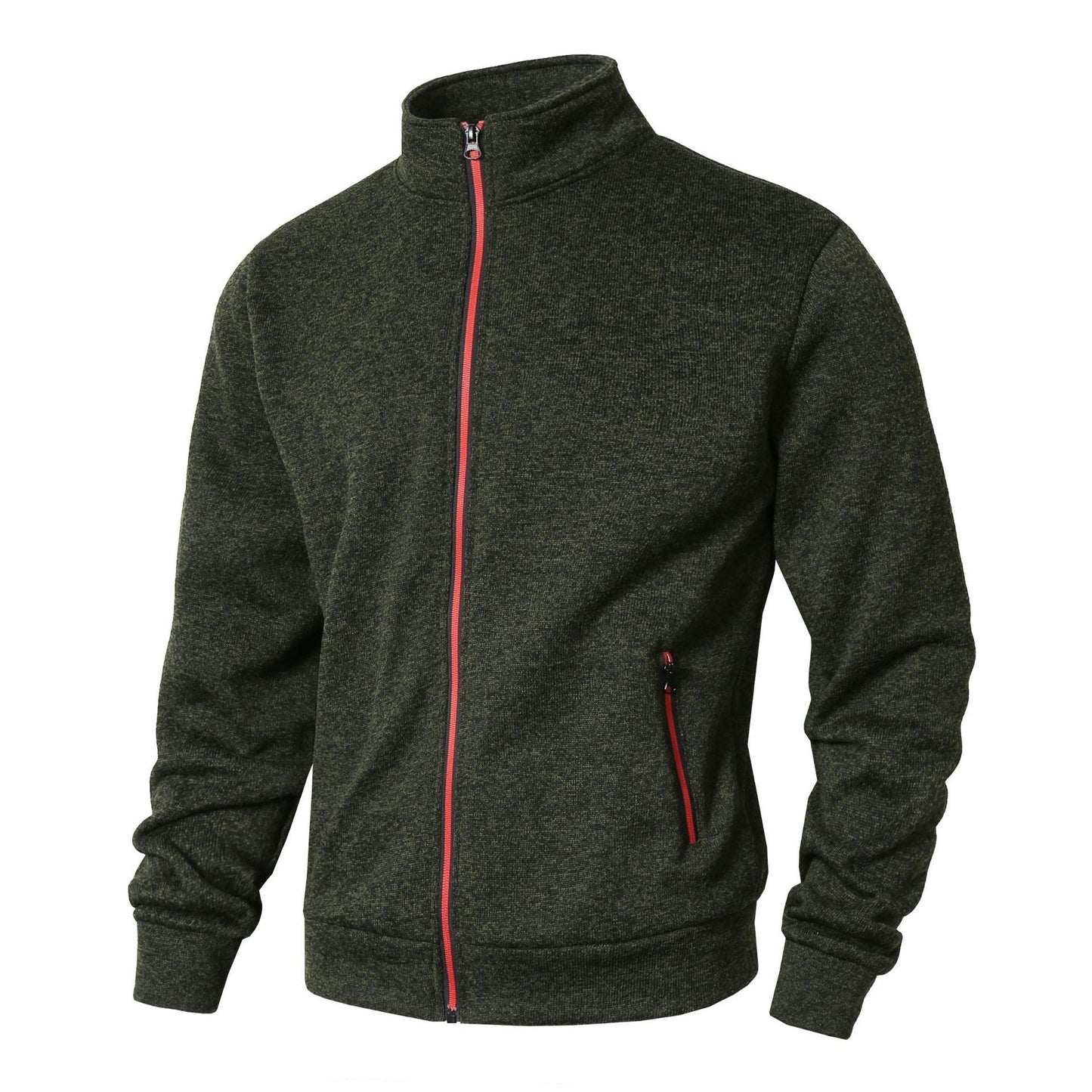 Men’s Zip-Up Jacket – Soft Knit Lined – Stand Collar – Zipper Pockets – Regular Fit