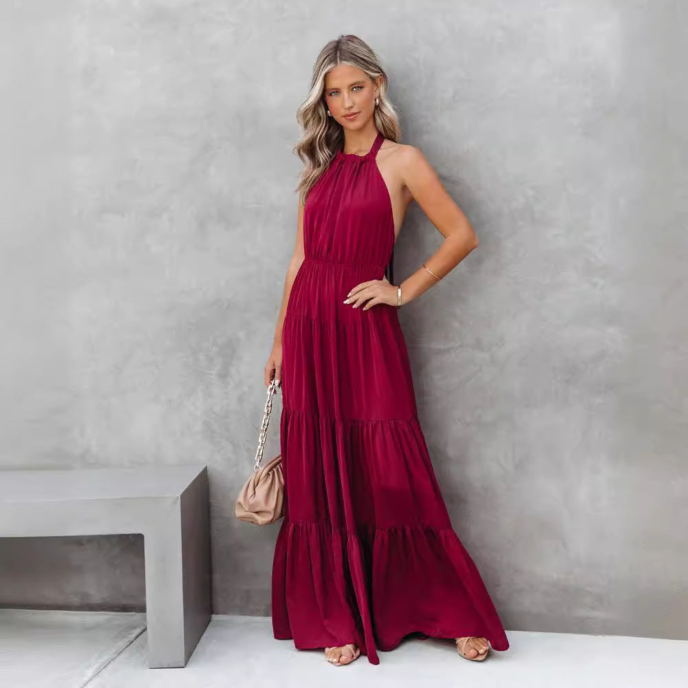 Women’s Halter Dress – Lightweight Fabric – Tiered Skirt – Full Length – Relaxed Fit