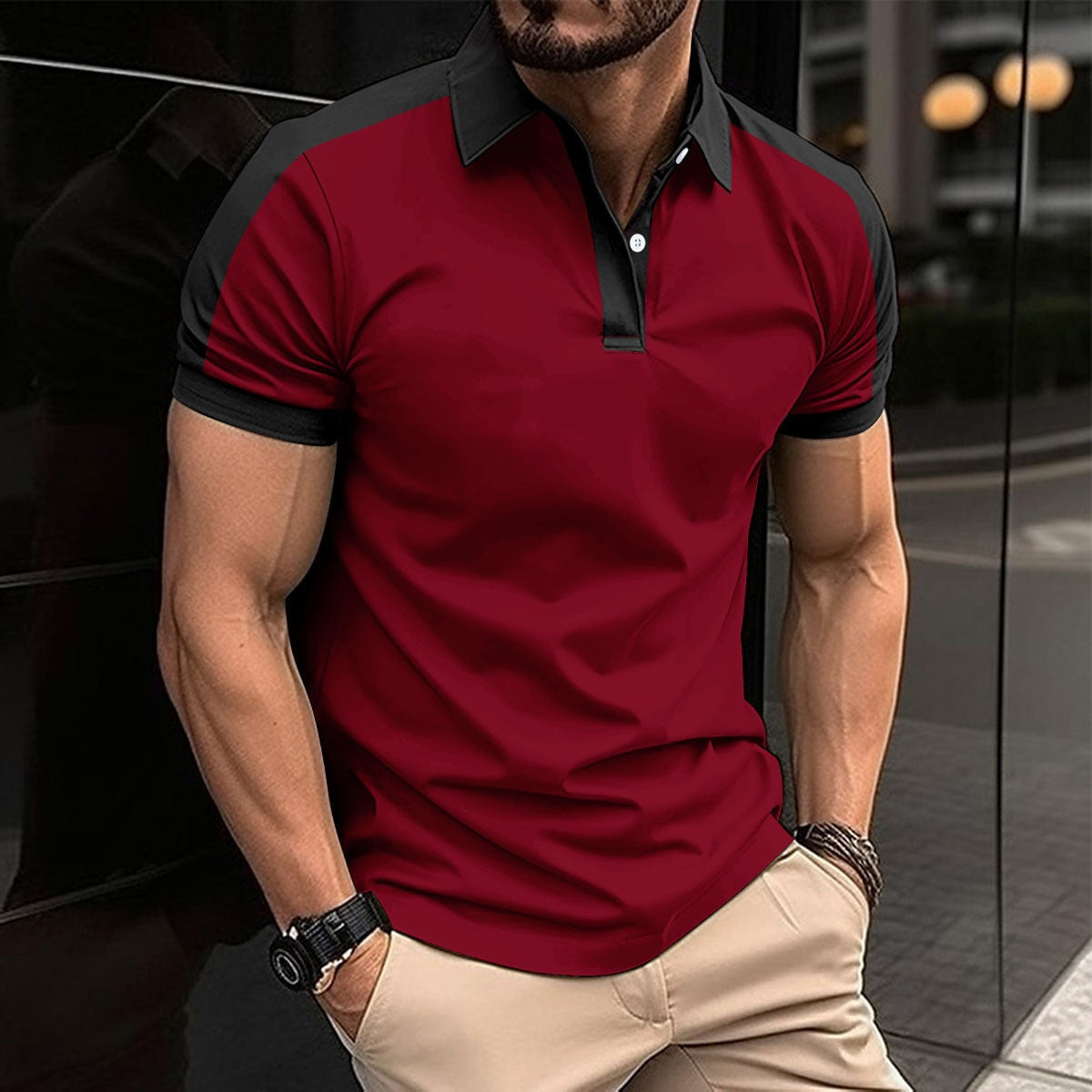 Men’s Polo Shirt – Slim Fit – Contrast Collar – Breathable Natural Fibers