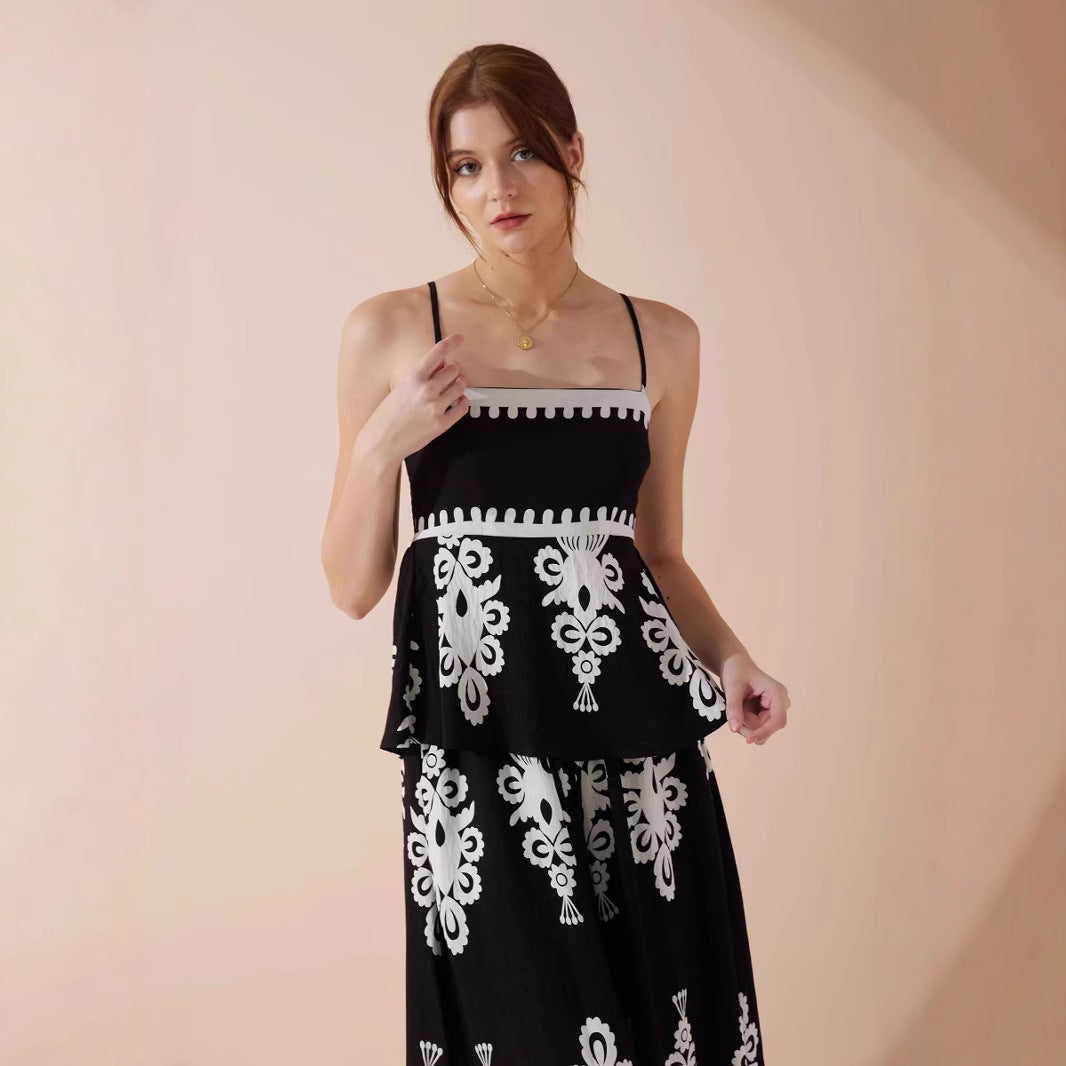 Women’s Sleeveless Top and Skirt Set – Ethnic Print – Peplum Fit – Cotton Matching Outfit