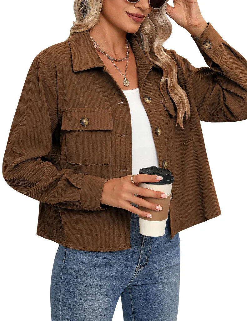 Women’s Utility Jacket – Relaxed Fit – Ribbed Fabric – Button Front – Chest Pockets