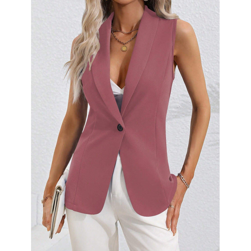 Women’s Sleeveless Cardigan Jacket – Tailored Fit – Round Neck – Single Button Closure